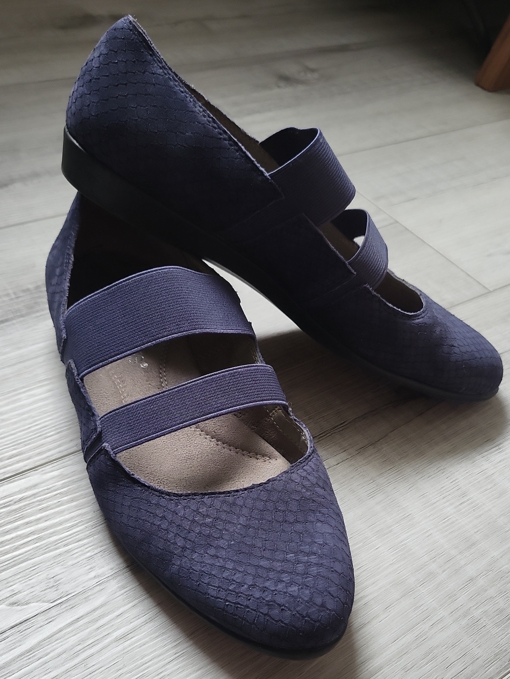 Aerosoles Navy Textured Mary Jane Flats with Dual Elastic Straps - Picture 2 of 10